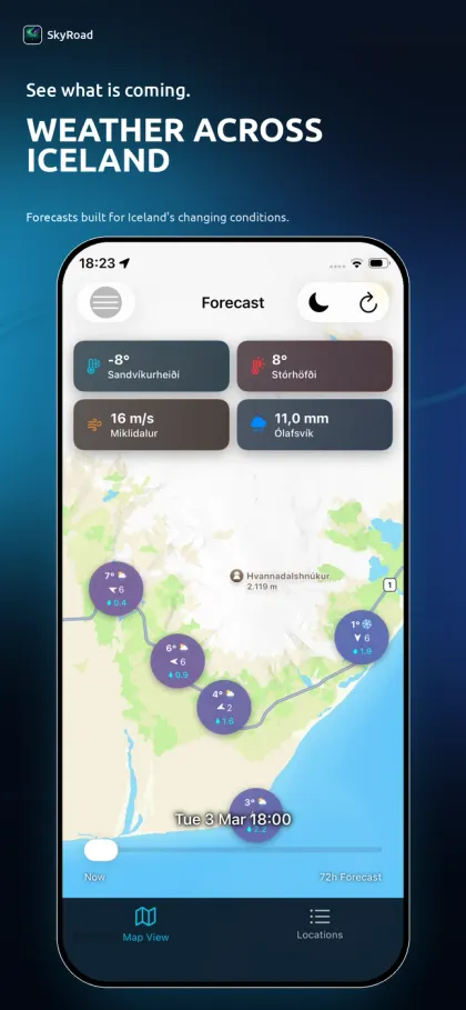 SkyRoad screenshot: weather across iceland