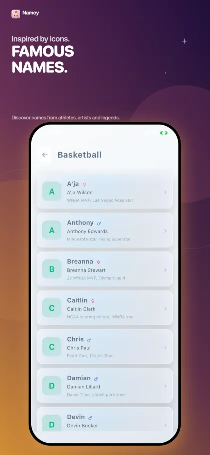 Namey screenshot: famous