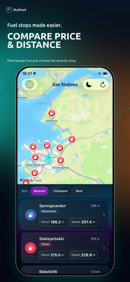 SkyRoad screenshot: price and distance